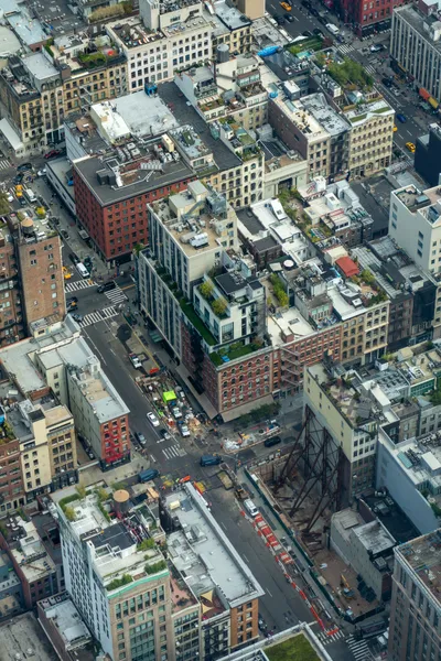 A New York City neighborhood from above, at a slanted angle