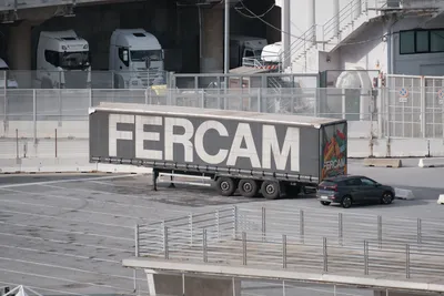 A parked trailer in a parking area, "FERCAM" written on it in big bold letter