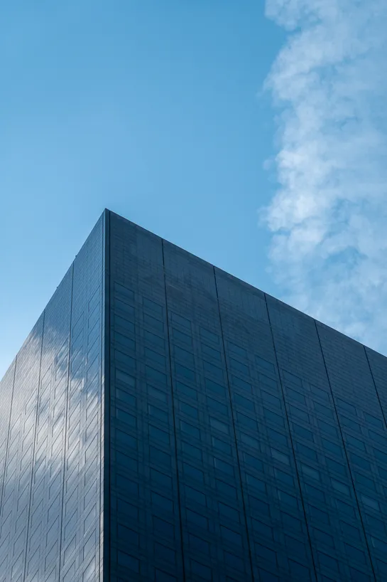 The top of a modern skyscraper